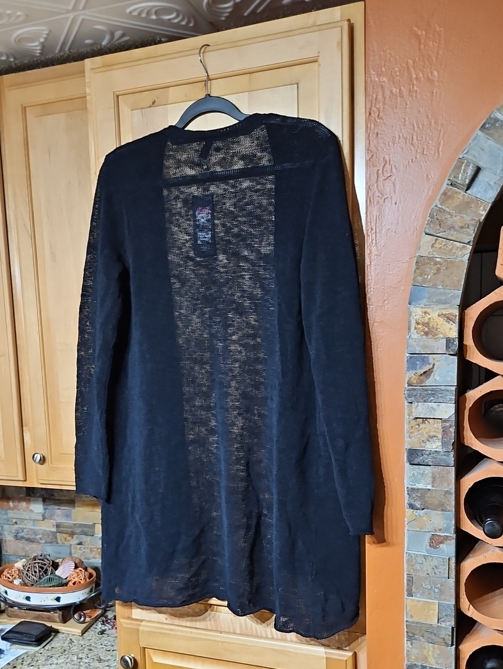 Eileen Fisher Black Organic Linen Cotton Knit Long Sleeve Open Cardigan Sweater - Picture 2 of 3